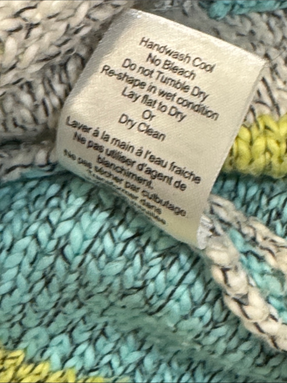 Large wm’s soft and cozy Hooded Striped Baja Sweater - Teal, Gray, Yellow - Picture 6 of 15